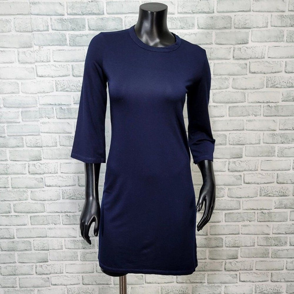 Monrow Womens XS Dark Blue Jersey Knit 3/4 Bell‎ Sleeve Aline Mini Dress - Picture 1 of 9